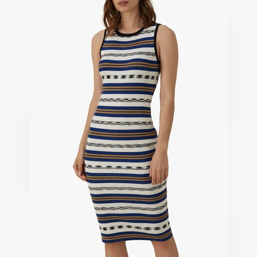 Karen Millen Dress Womens XS Striped Knit Midi Length Sleeveless Bodycon